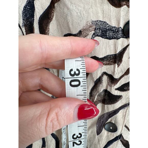 90s Vintage Top Womens Medium Beige Animal Print Zebra Button Tunic Brown - Picture 7 of 8